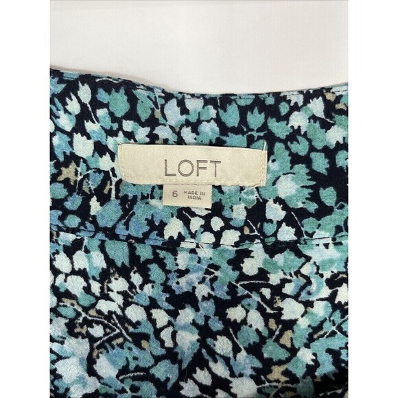 Loft Womens Size 6 Midi Skirt Ditsy Floral Tiered Blue Green Zip Peasant Style - Picture 5 of 10